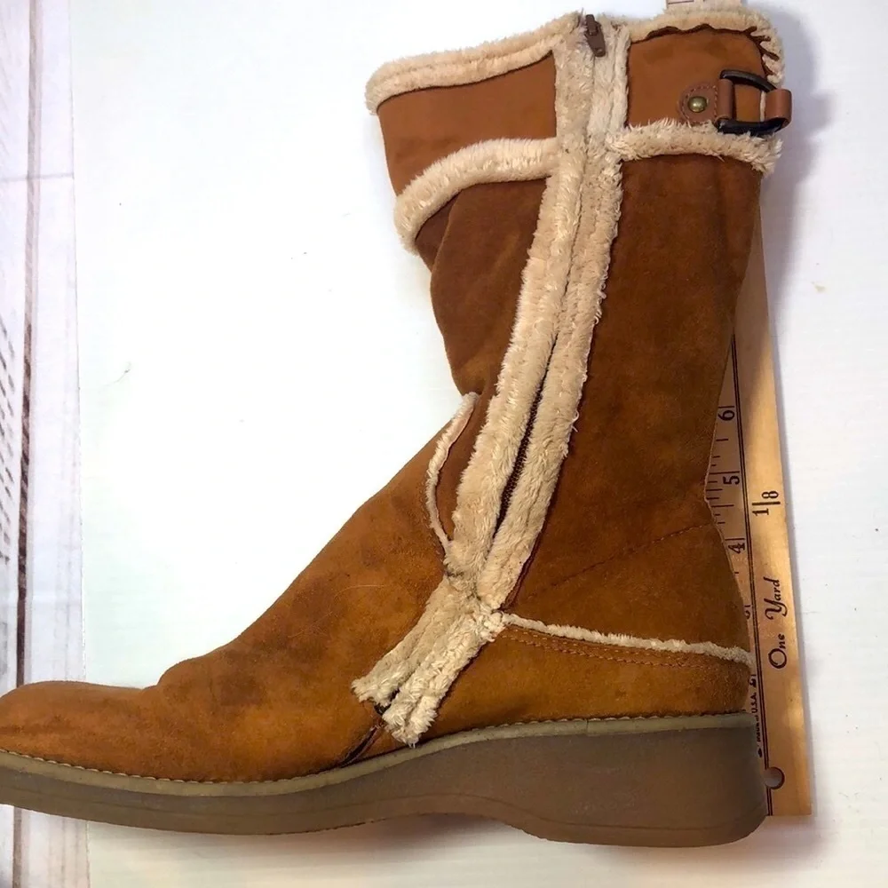 FRANCO SARTO FLEECE LINED WARM SIDE ZIP TAN SUEDE WINTER BOOTS WOMEN'S SIZE 8